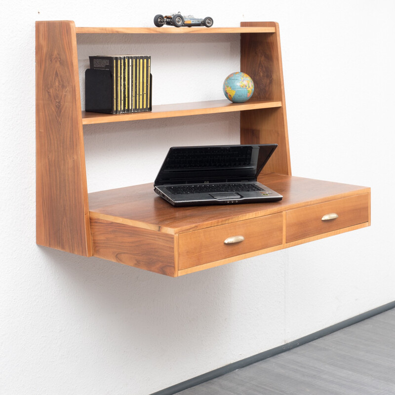 Handy wall writing desk in walnut wood - 1950s