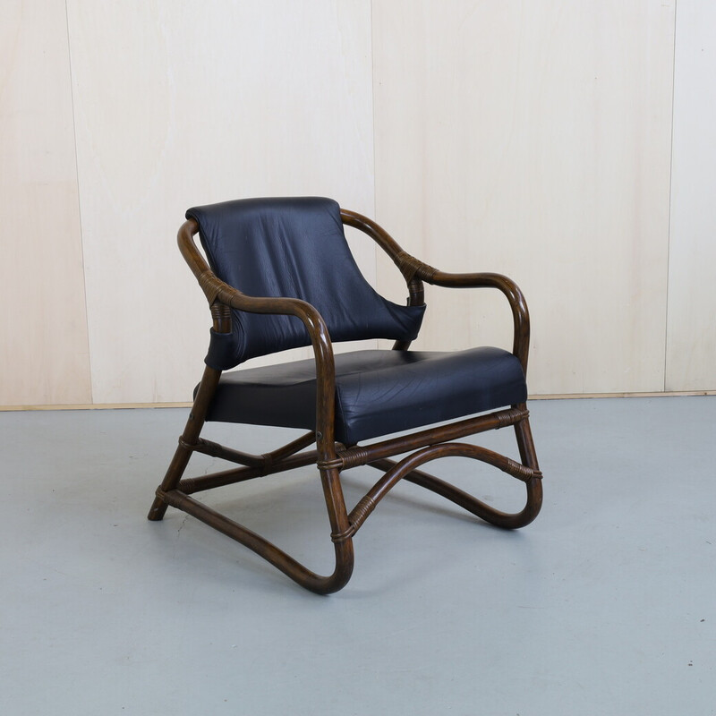 Vintage living room set in bamboo and leather