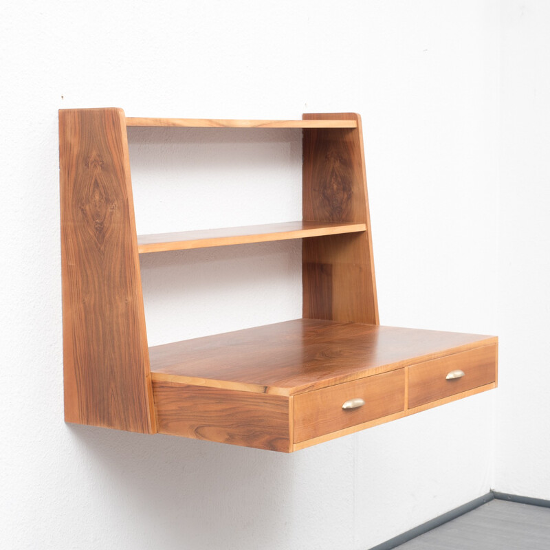 Handy wall writing desk in walnut wood - 1950s