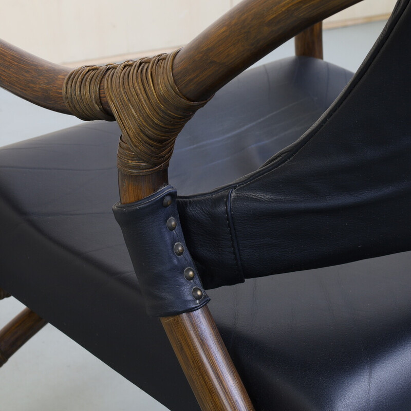 Vintage living room set in bamboo and leather