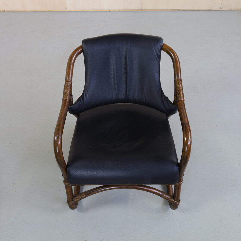 Vintage living room set in bamboo and leather