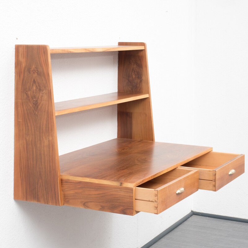 Handy wall writing desk in walnut wood - 1950s