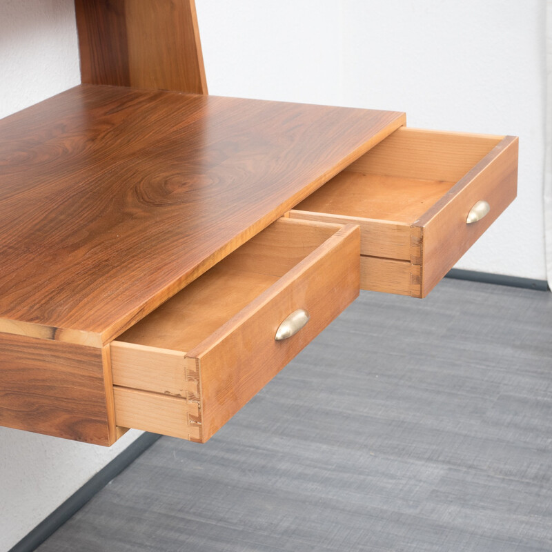 Handy wall writing desk in walnut wood - 1950s