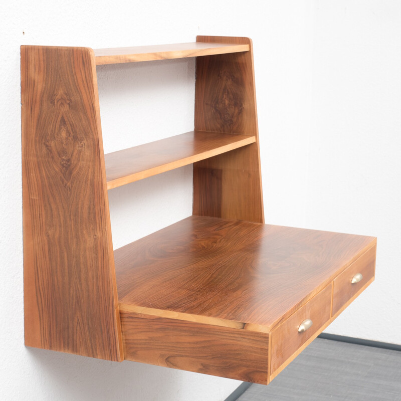 Handy wall writing desk in walnut wood - 1950s