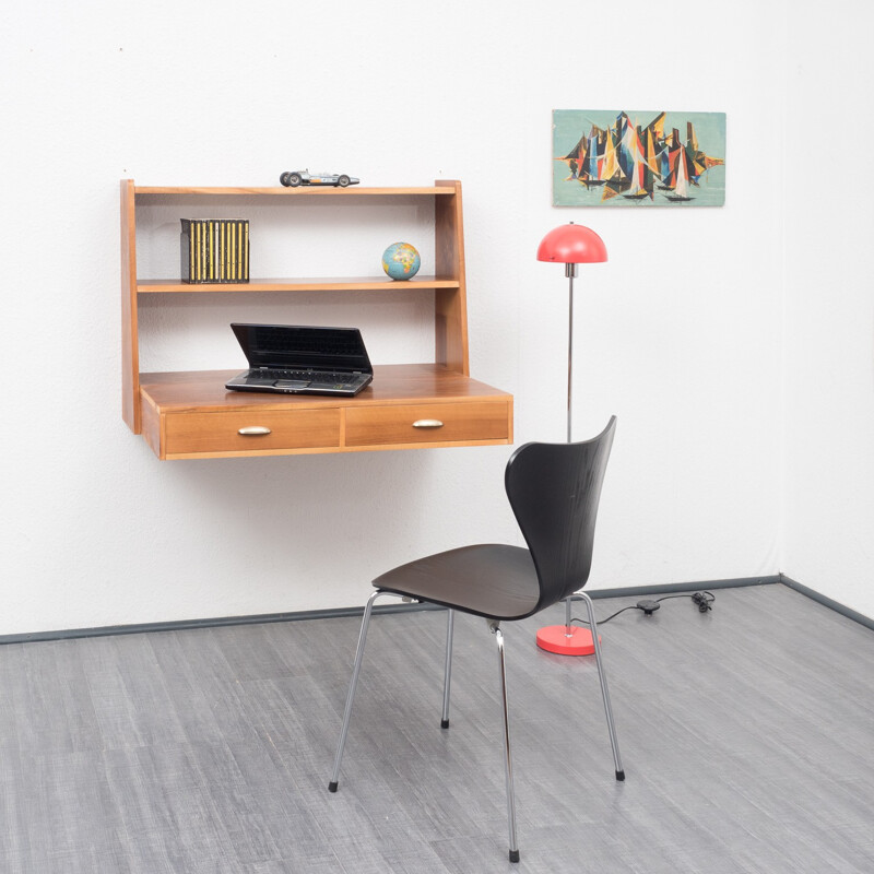 Handy wall writing desk in walnut wood - 1950s