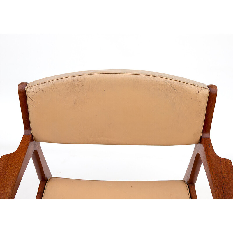 Sillón danés vintage de teca y cuero de Erik Buck para Ørum Møbelfabrik