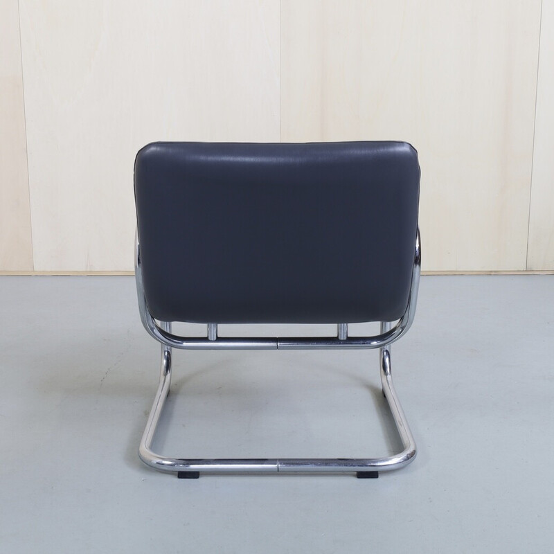 Vintage leather lounge chair with tubular structure