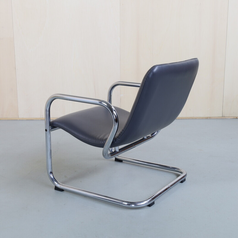 Vintage leather lounge chair with tubular structure