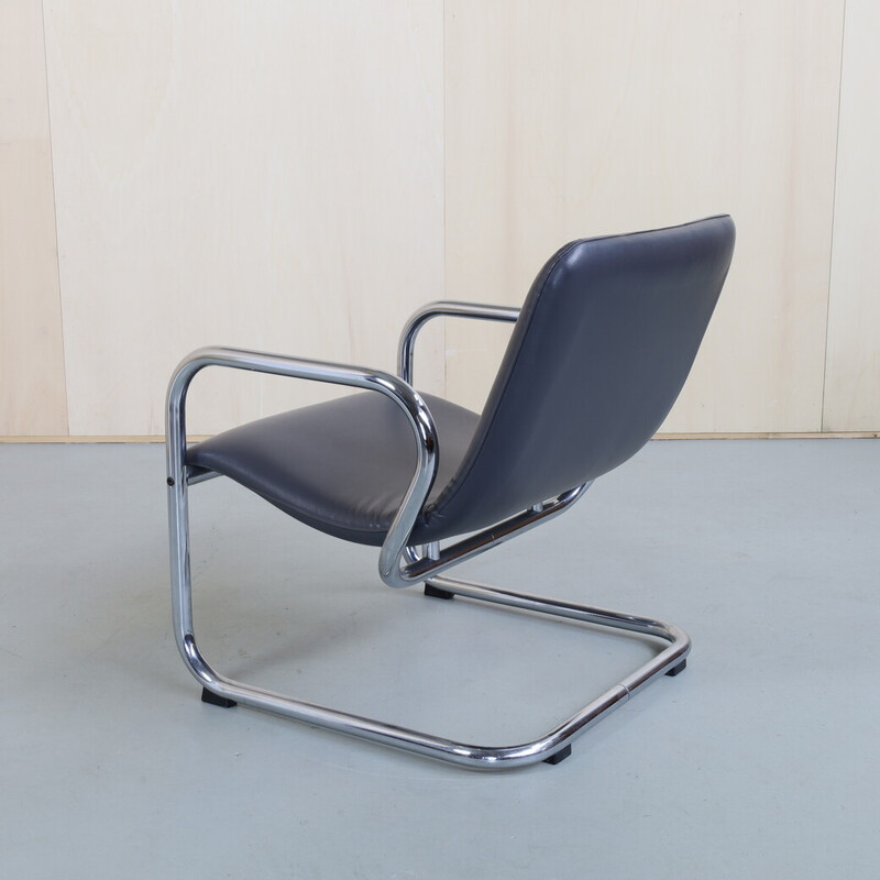Vintage lederen lounge stoel met buisvormige structuur