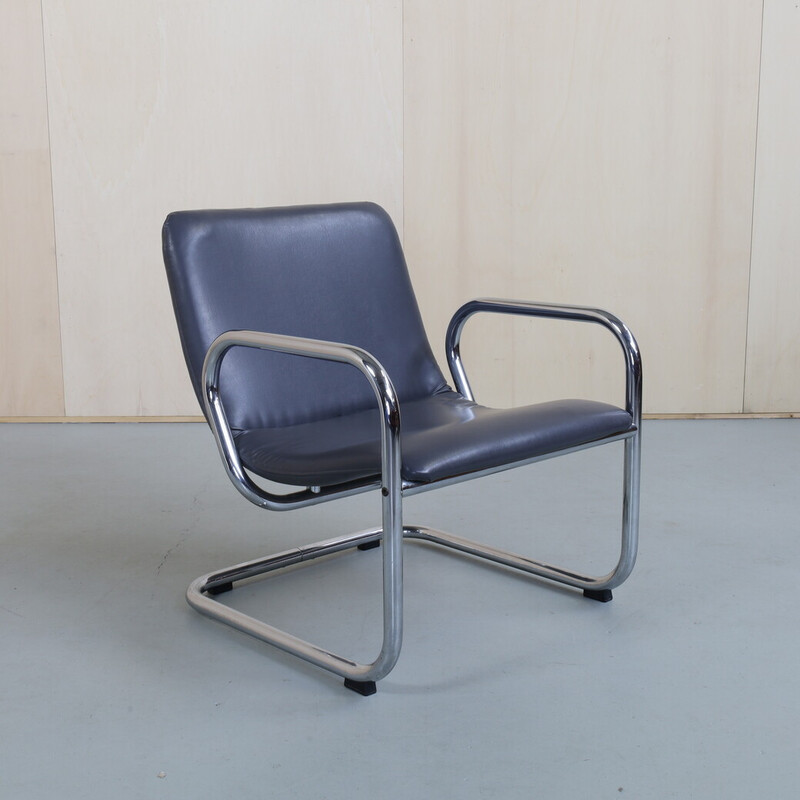 Vintage leather lounge chair with tubular structure