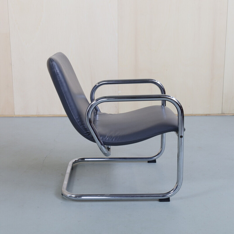 Vintage leather lounge chair with tubular structure