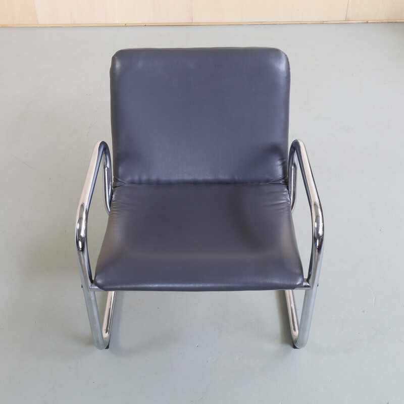 Vintage leather lounge chair with tubular structure