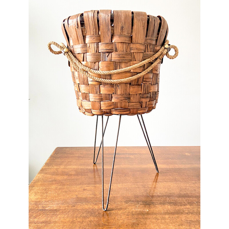 Vintage basket vase in walnut crust, Italy 1970