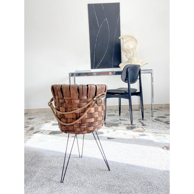 Vintage basket vase in walnut crust, Italy 1970