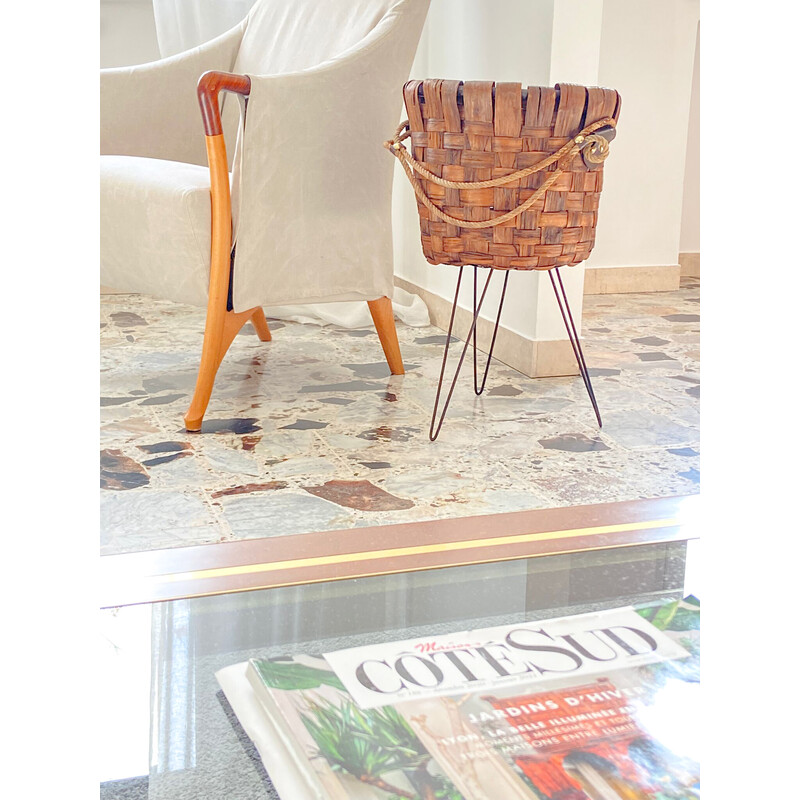 Vintage basket vase in walnut crust, Italy 1970