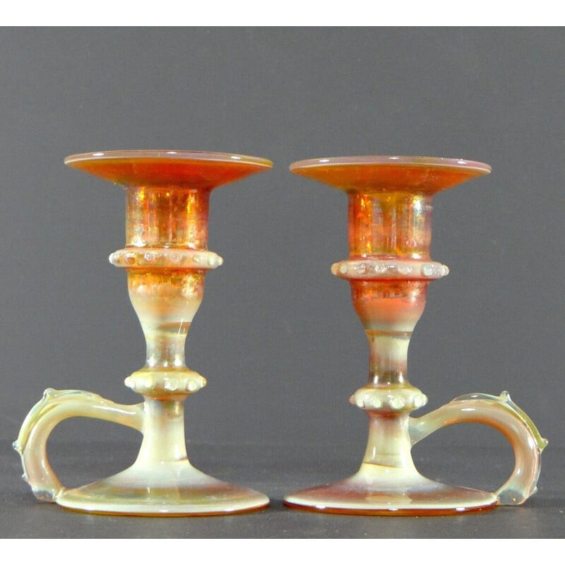 Pair of vintage blown glass candlesticks, Italy 1950