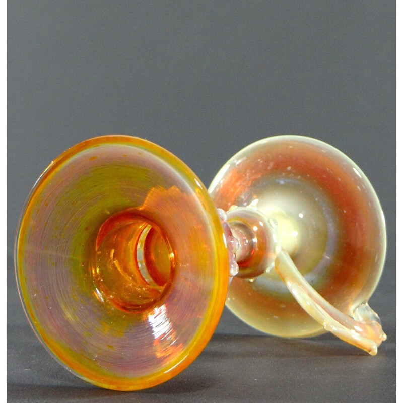 Pair of vintage blown glass candlesticks, Italy 1950