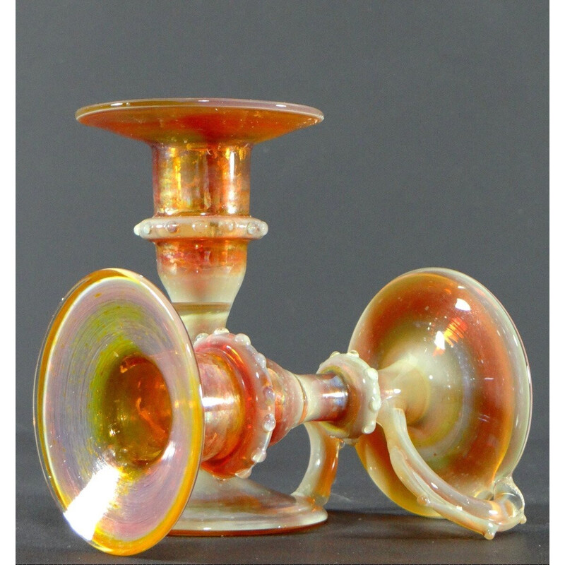 Pair of vintage blown glass candlesticks, Italy 1950