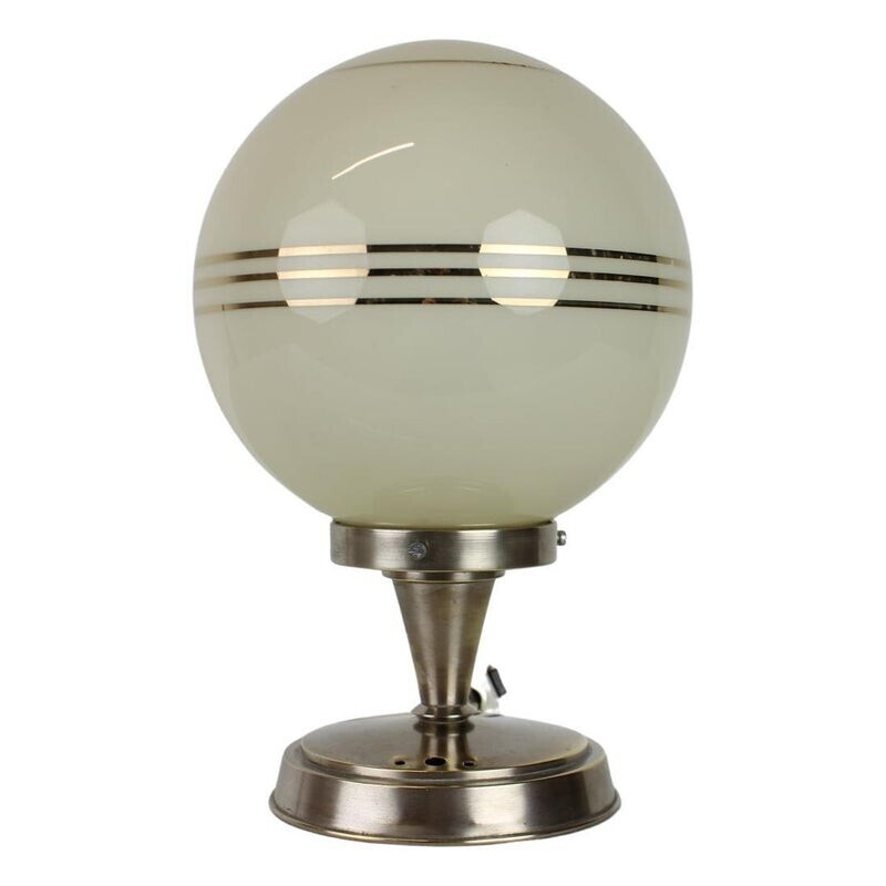 Lámpara de sobremesa Art Decó vintage de cristal y cromo, Checoslovaquia Años 30