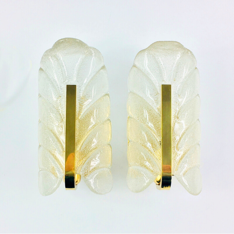 Paar skandinavische Vintage Wandlampen aus Glas und Messing von Carl Fagerlund, 1960er