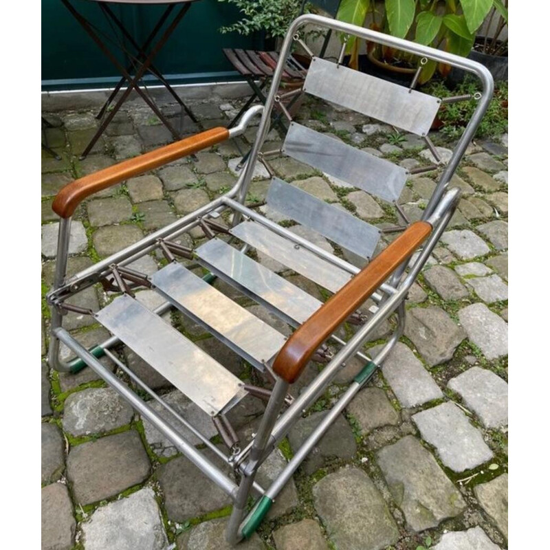 Sillón convertible vintage en skai verde oscuro de François Caruelle, Francia 1950