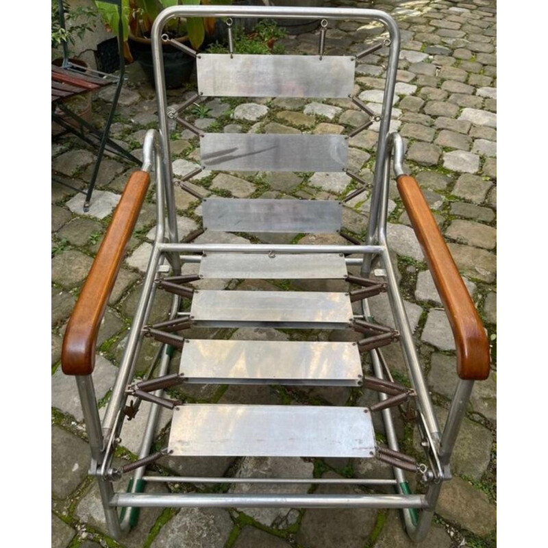 Vintage converteerbare fauteuil in donkergroen skai van François Caruelle, Frankrijk 1950