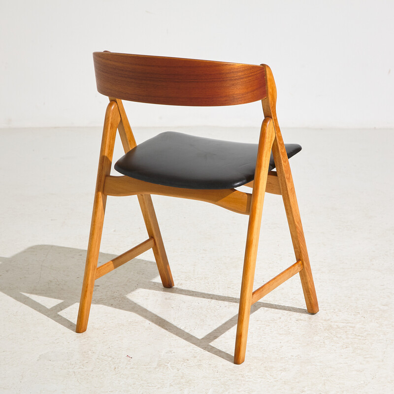 Silla vintage de roble y cuero de Henning Kjærnulf para Boltings Stolefabrik, años 60