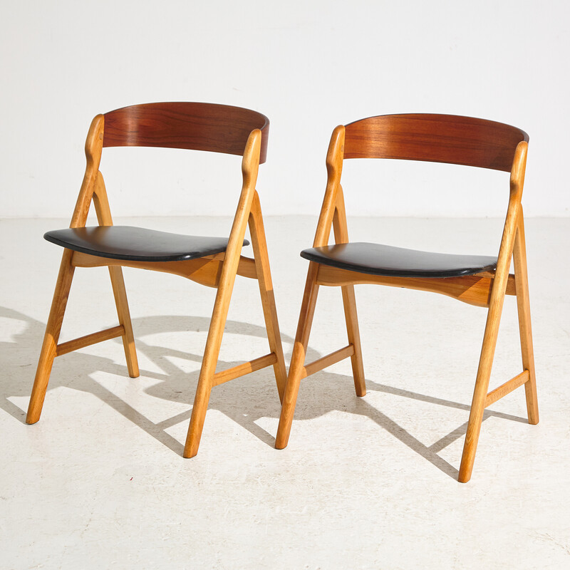 Vintage oak and leather chair by Henning Kjærnulf for Boltings Stolefabrik, 1960s