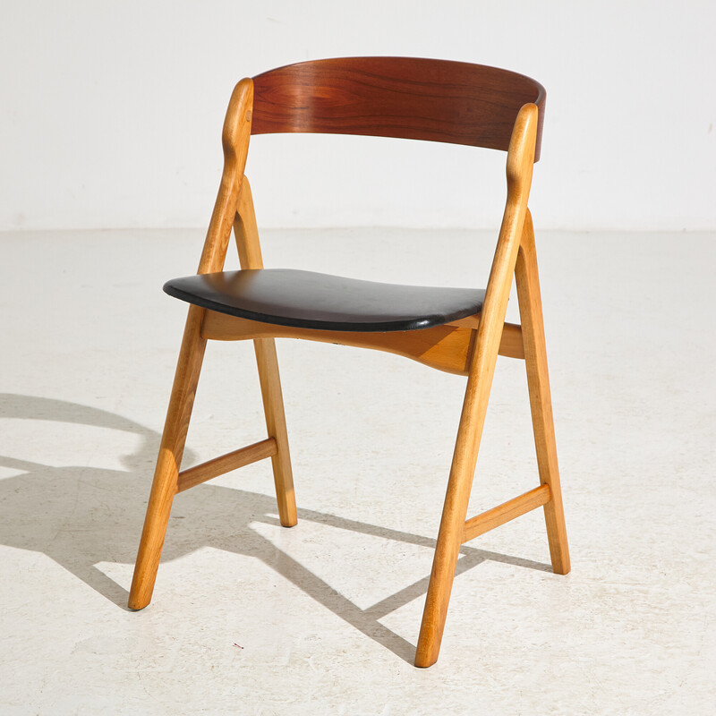 Vintage oak and leather chair by Henning Kjærnulf for Boltings Stolefabrik, 1960s