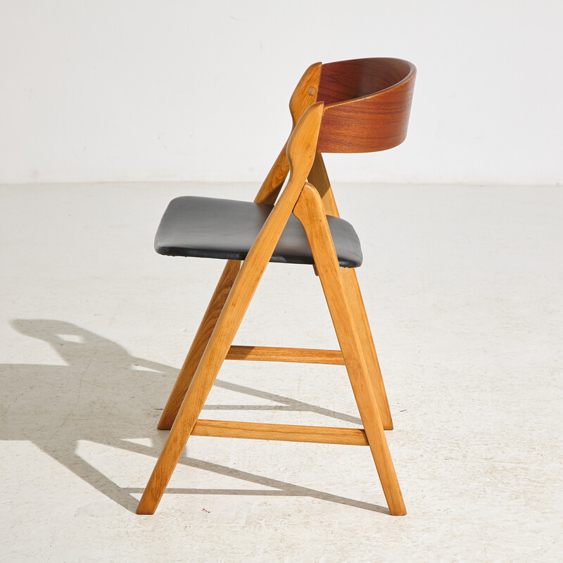 Silla vintage de roble y cuero de Henning Kjærnulf para Boltings Stolefabrik, años 60