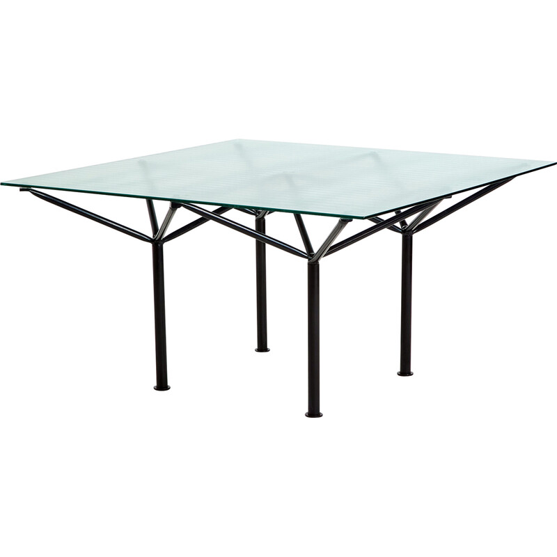 Vintage Italian dining table in metal and glass by Laura De Lorenzi and Stefano Stefani for Pallucco, 1980s