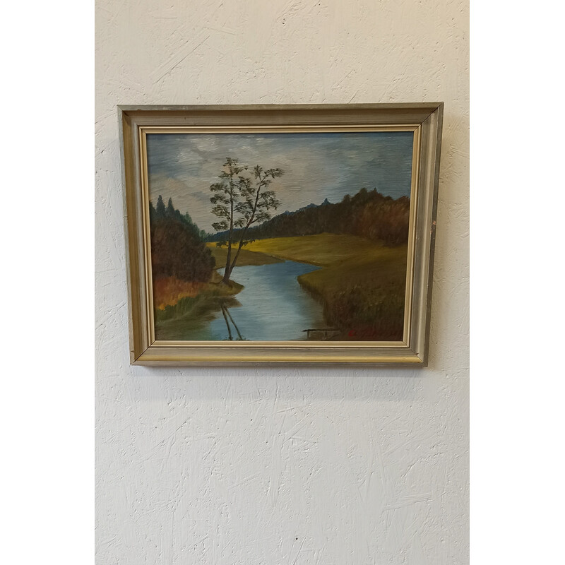 Vintage oil on landscape panel