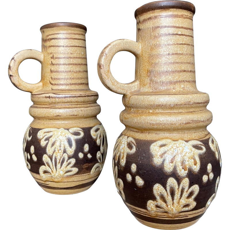 Vintage brown and beige enameled vase for Scheurik, Germany