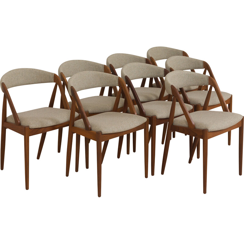 Conjunto de 8 cadeiras de jantar de teca 31 por Kai Kristiansen para Schou Andersen, Dinamarca Anos 60