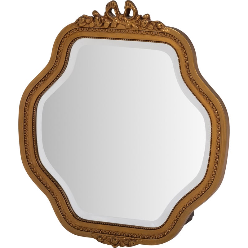 Vintage gold mirror with faceted glass, 1800s