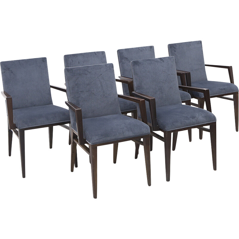 Set of 6 vintage chairs in wood and velvet, Italy 1970