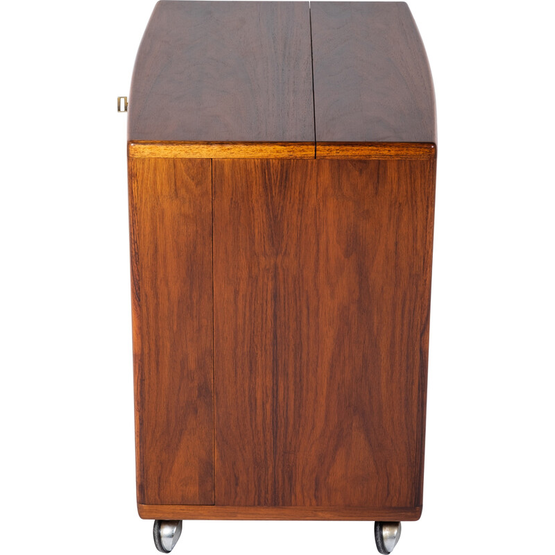 Vintage rosewood rolling bar cabinet by Illum Wikkelsø for Silkeborg Møbelfabrik, Denmark 1960s