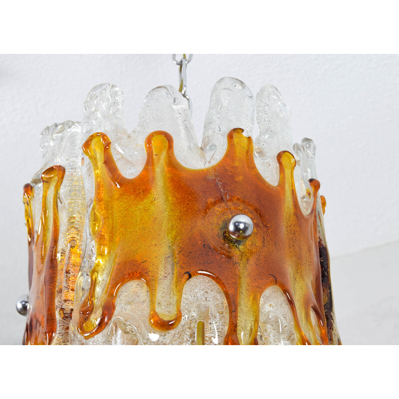 Mid century Italian amber and clear lava Murano chandelier by Mazzega, 1960s