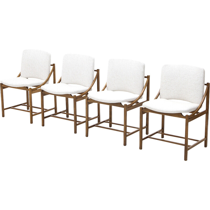 Conjunto de 4 cadeiras vintage em madeira e tecido de Vittorio Rossi para Lorenzon, Itália 1960