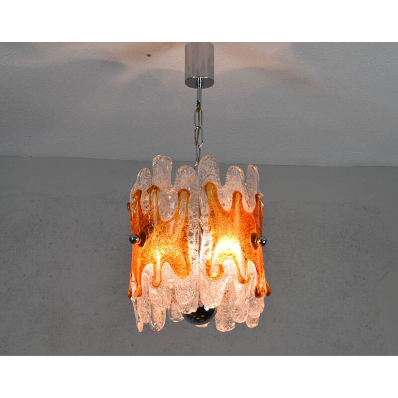 Mid century Italian amber and clear lava Murano chandelier by Mazzega, 1960s