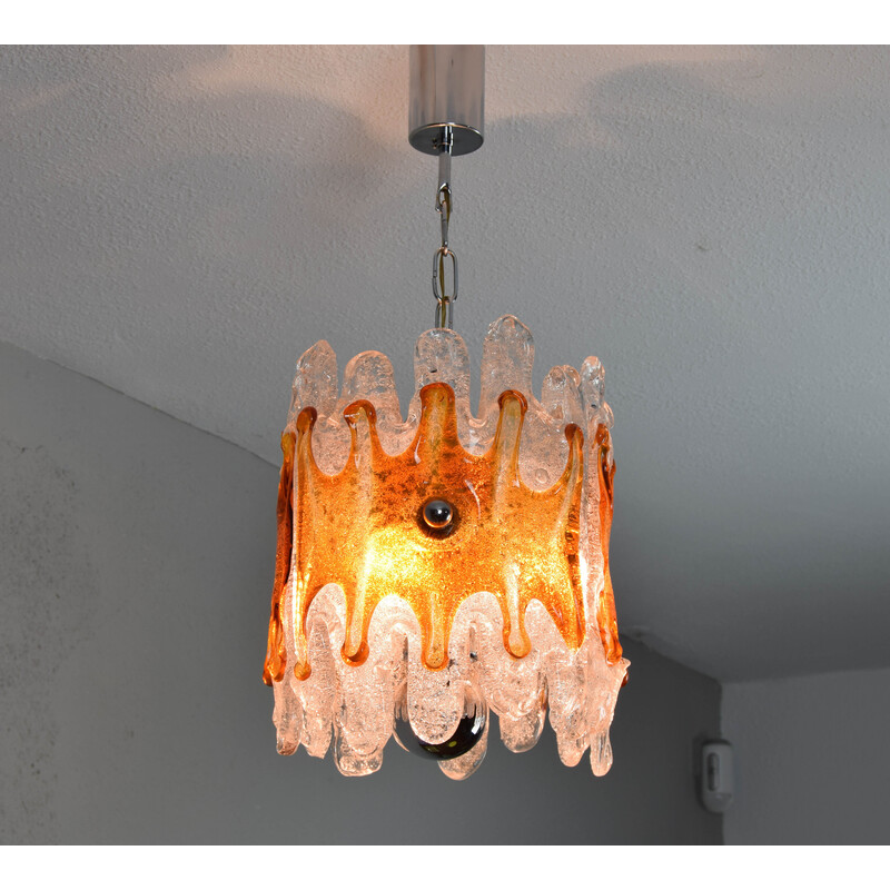 Mid century Italiaanse amber en heldere lava Murano kroonluchter van Mazzega, 1960