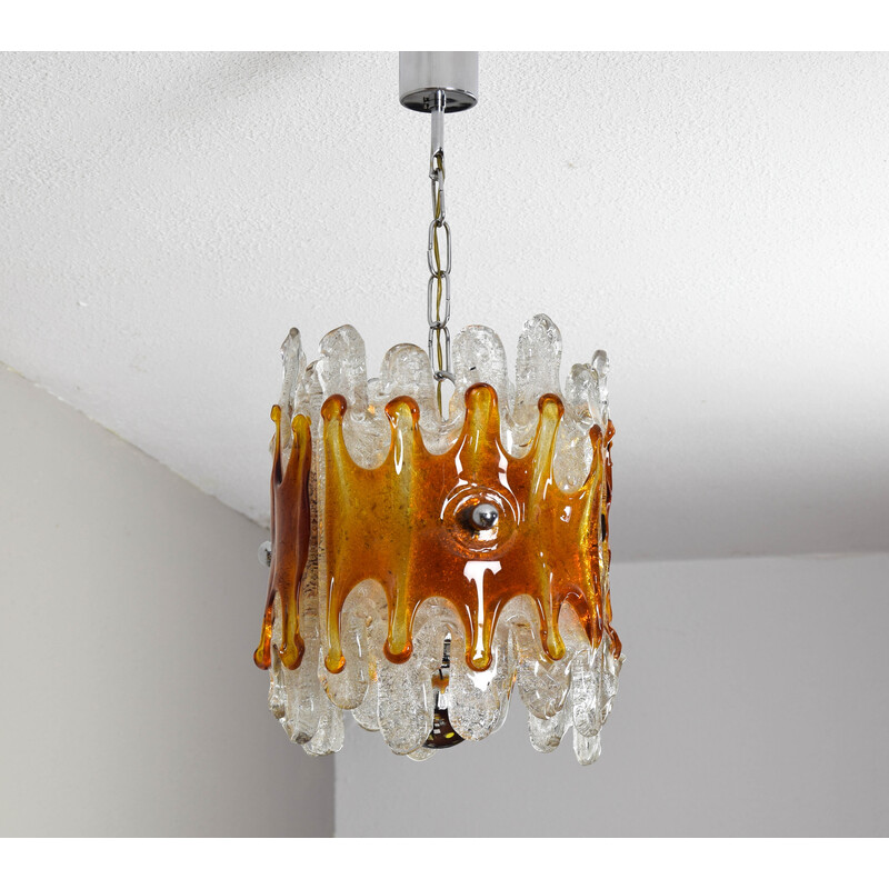 Mid century Italian amber and clear lava Murano chandelier by Mazzega, 1960s