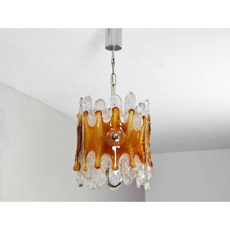 Mid century Italiaanse amber en heldere lava Murano kroonluchter van Mazzega, 1960