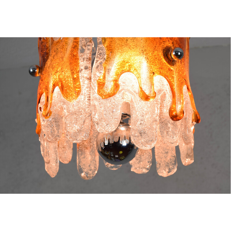 Mid century Italian amber and clear lava Murano chandelier by Mazzega, 1960s