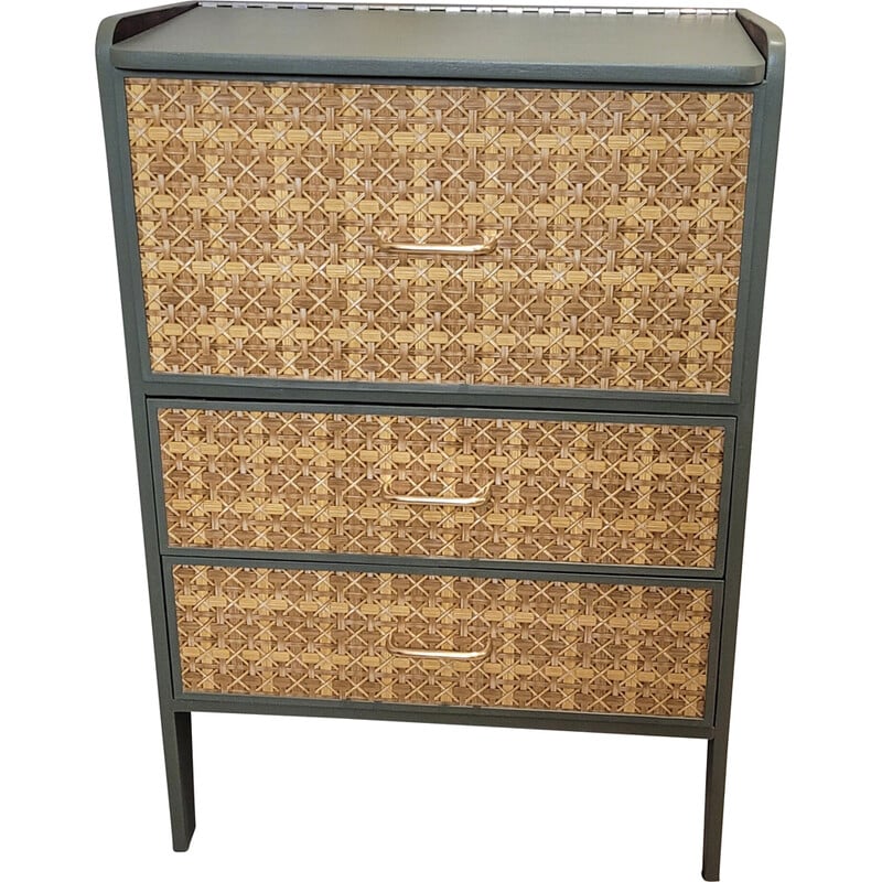 Vintage storage cabinet with vinyl decor