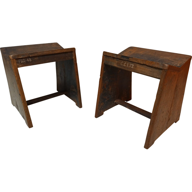 Pair of vintage stools by Pierre Jeanneret for the city of Chandigarh, India 1955-1956