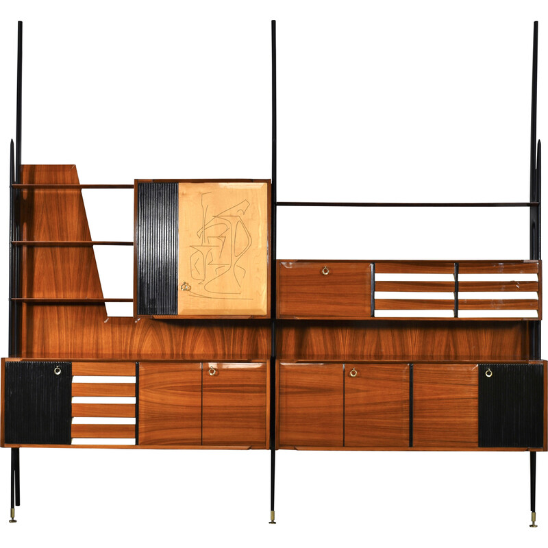 Vintage walnut and birch bookcase by Vittorio Dassi for Mobili Cantù, Italy 1950