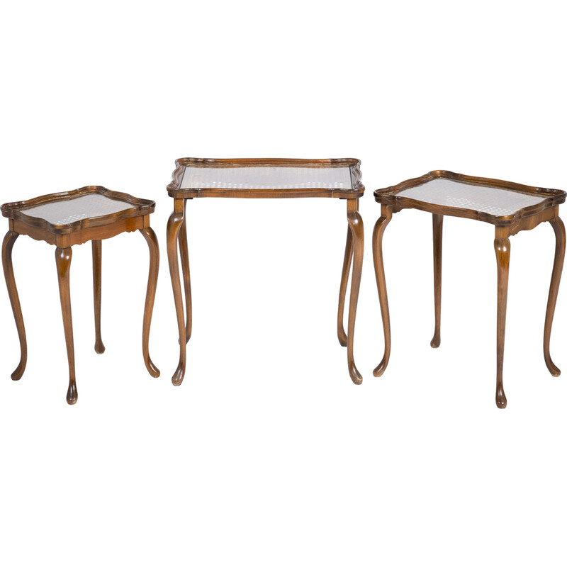 Vintage cane and glass nesting tables by Jason Møbler, Denmark 1960s