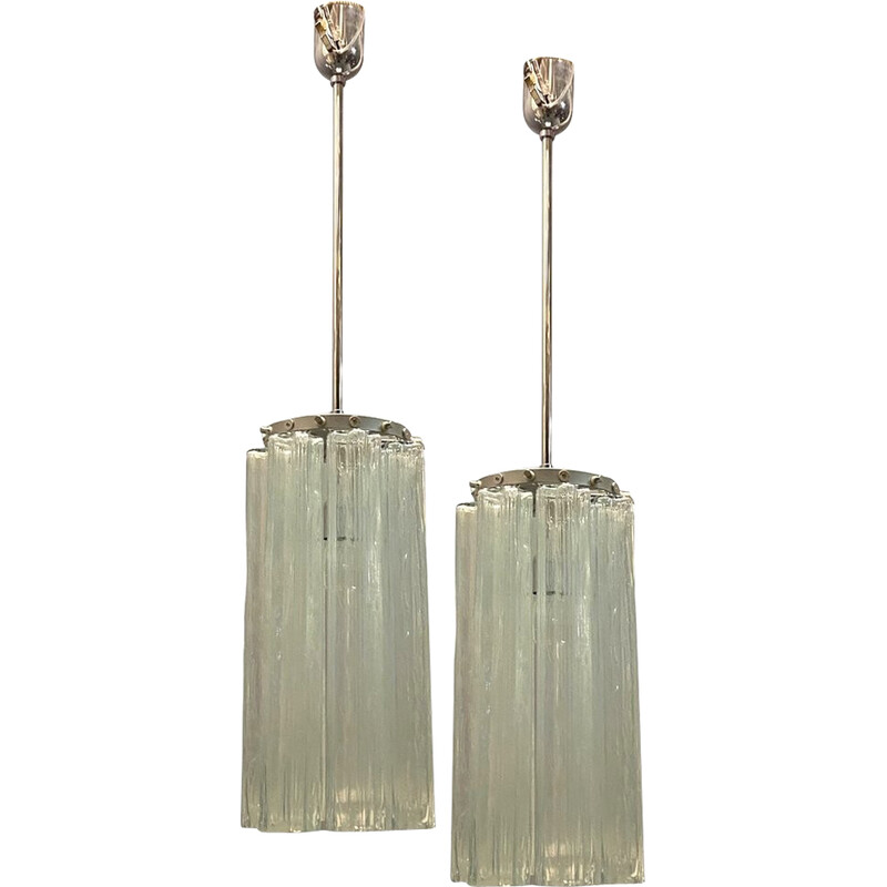 Pair of vintage Murano glass Tronchi pendant lamps, 1980s