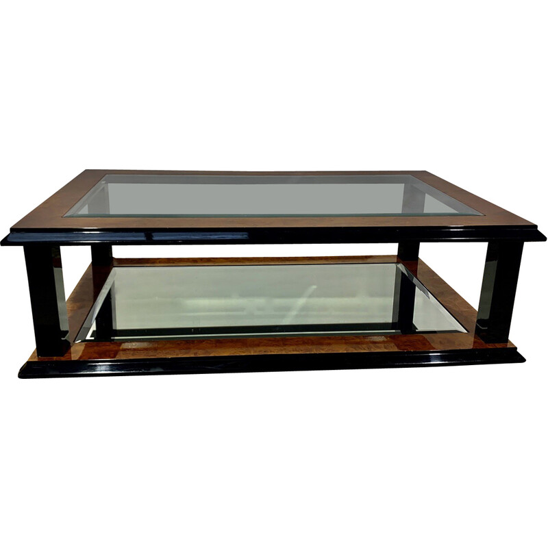 Vintage coffee table in burr walnut and glass, 1960